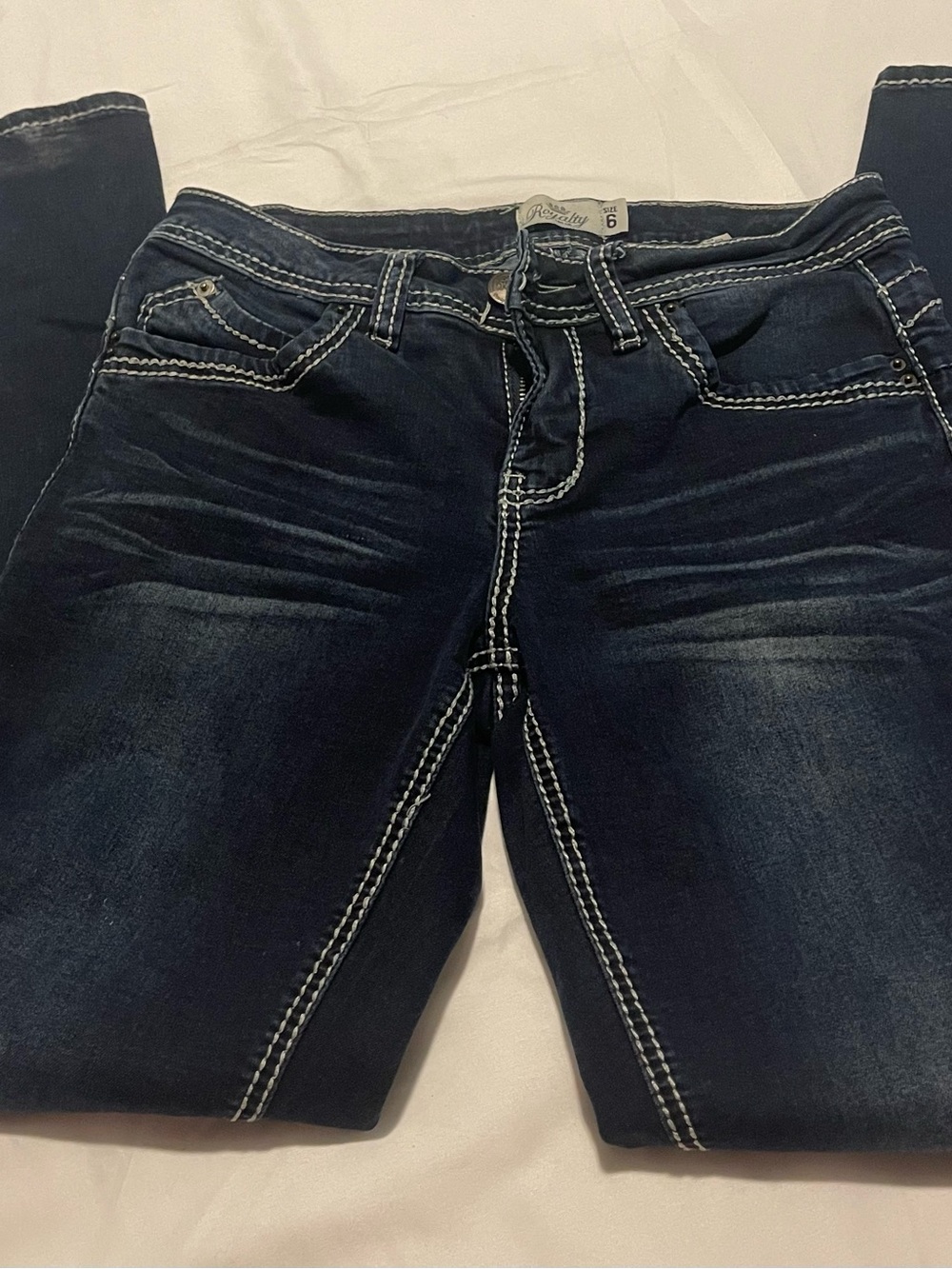 Royalty For Me Dark Indigo Skinny Jeans with Contrast Stitching